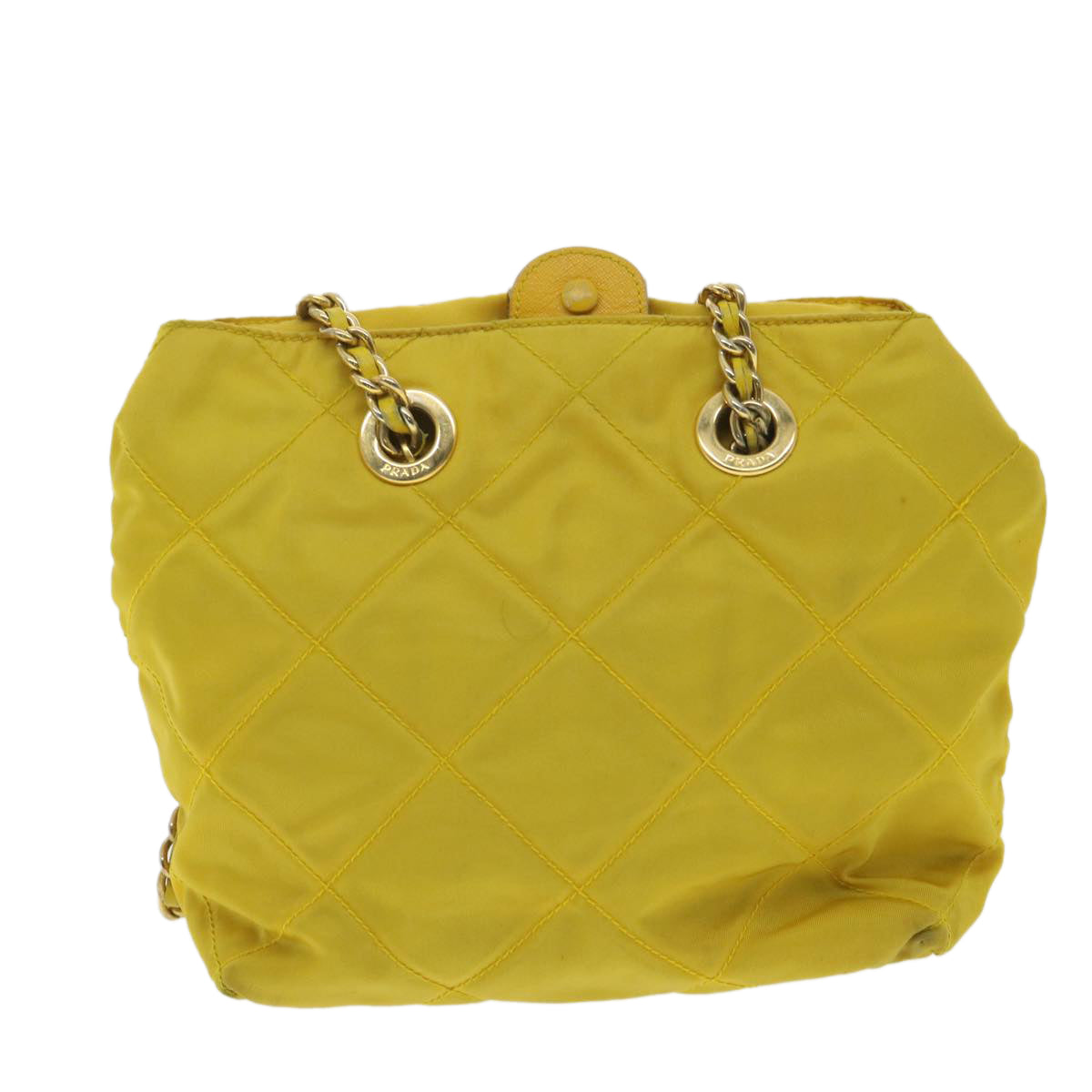 PRADA Nylon Quilted Chain Shoulder Bag Yellow  34271