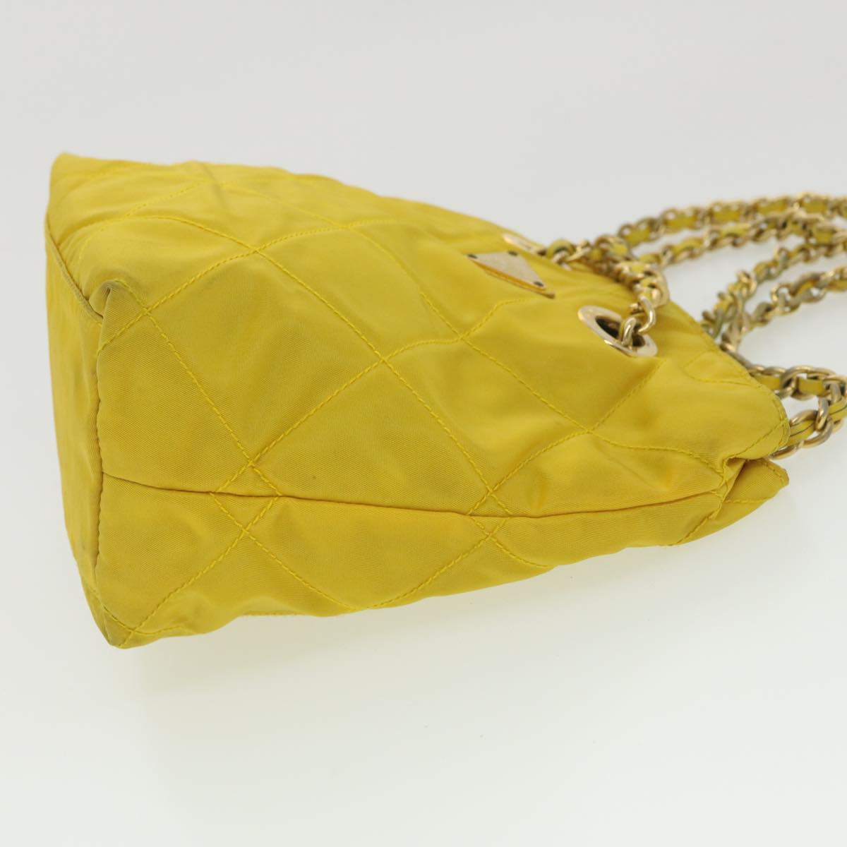 PRADA Nylon Quilted Chain Shoulder Bag Yellow  34271