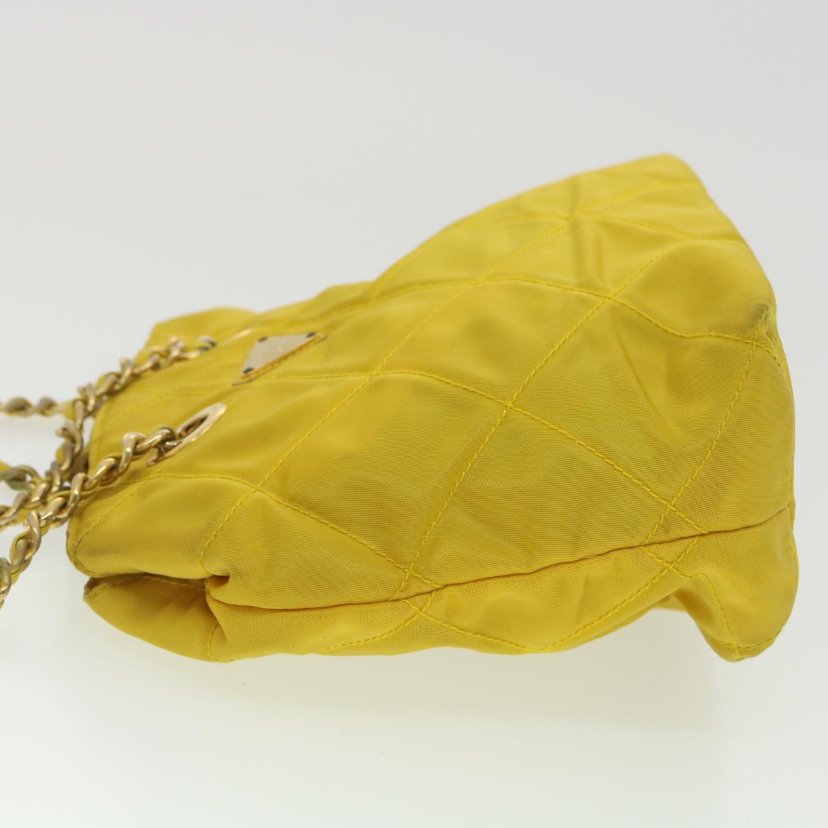 PRADA Nylon Quilted Chain Shoulder Bag Yellow  34271