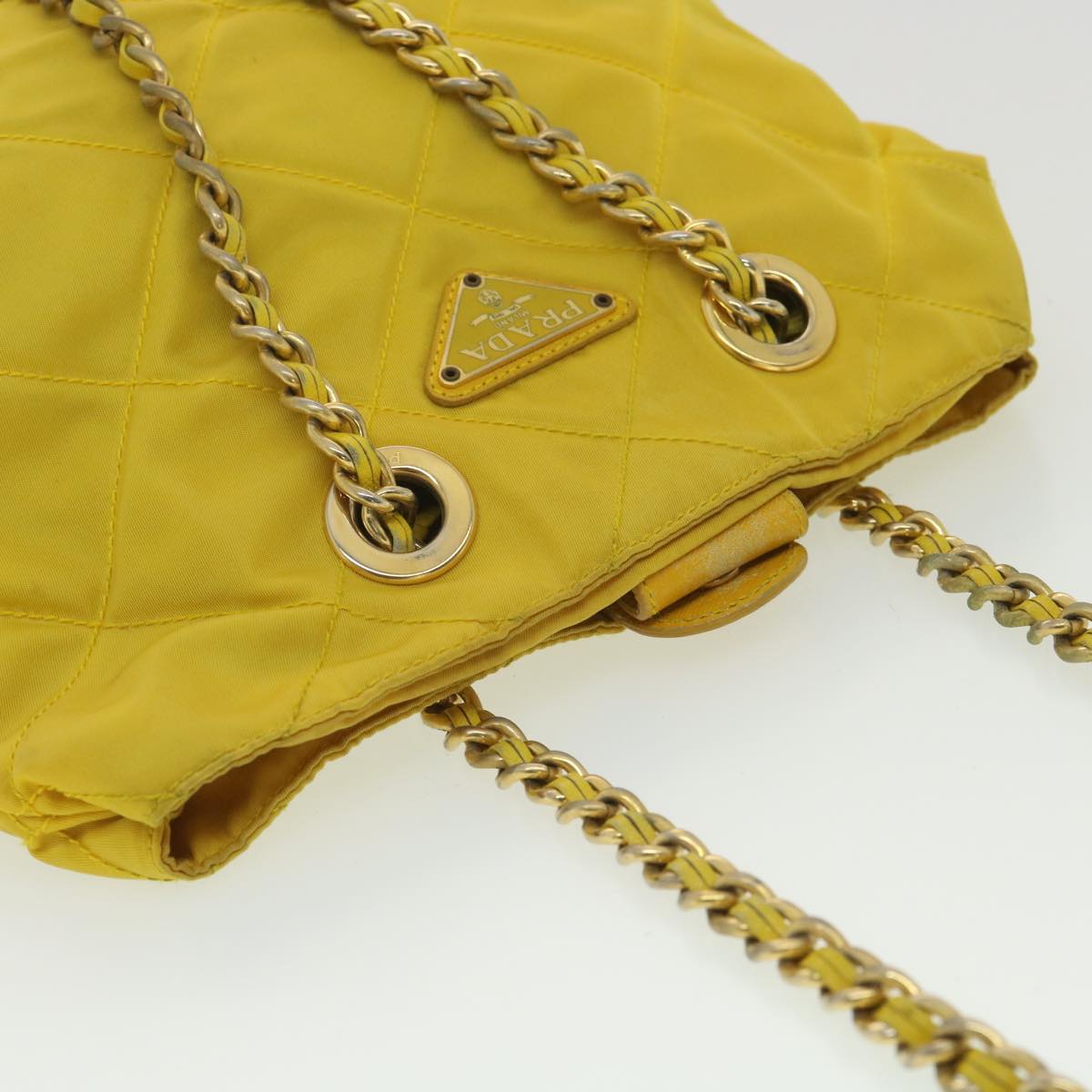 PRADA Nylon Quilted Chain Shoulder Bag Yellow  34271