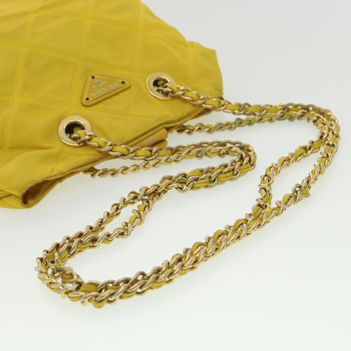 PRADA Nylon Quilted Chain Shoulder Bag Yellow  34271