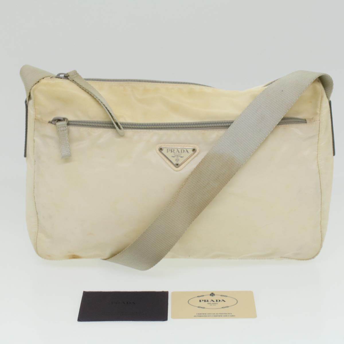 PRADA Shoulder Bag Nylon Cream  34363