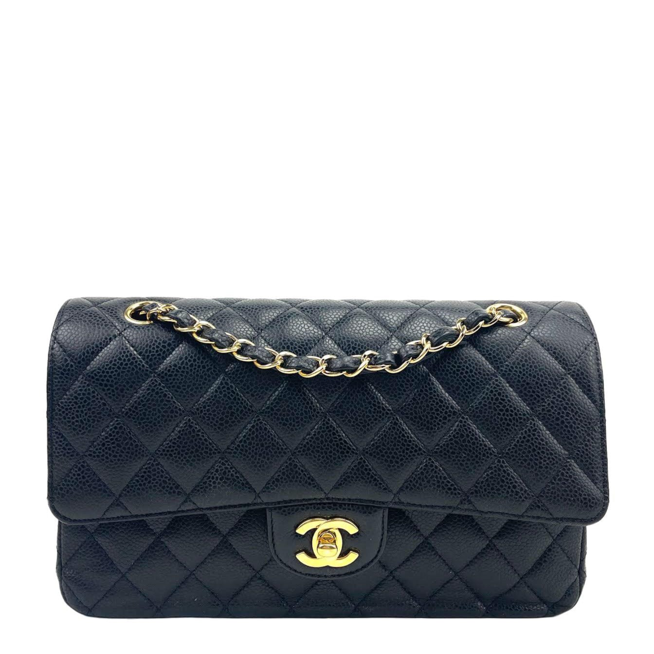 CHANEL Medium Double Flap Caviar Black w/Gold