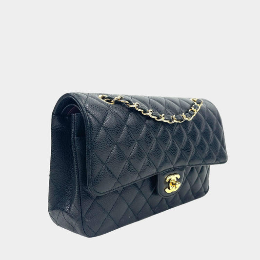 CHANEL Medium Double Flap Caviar Black w/Gold