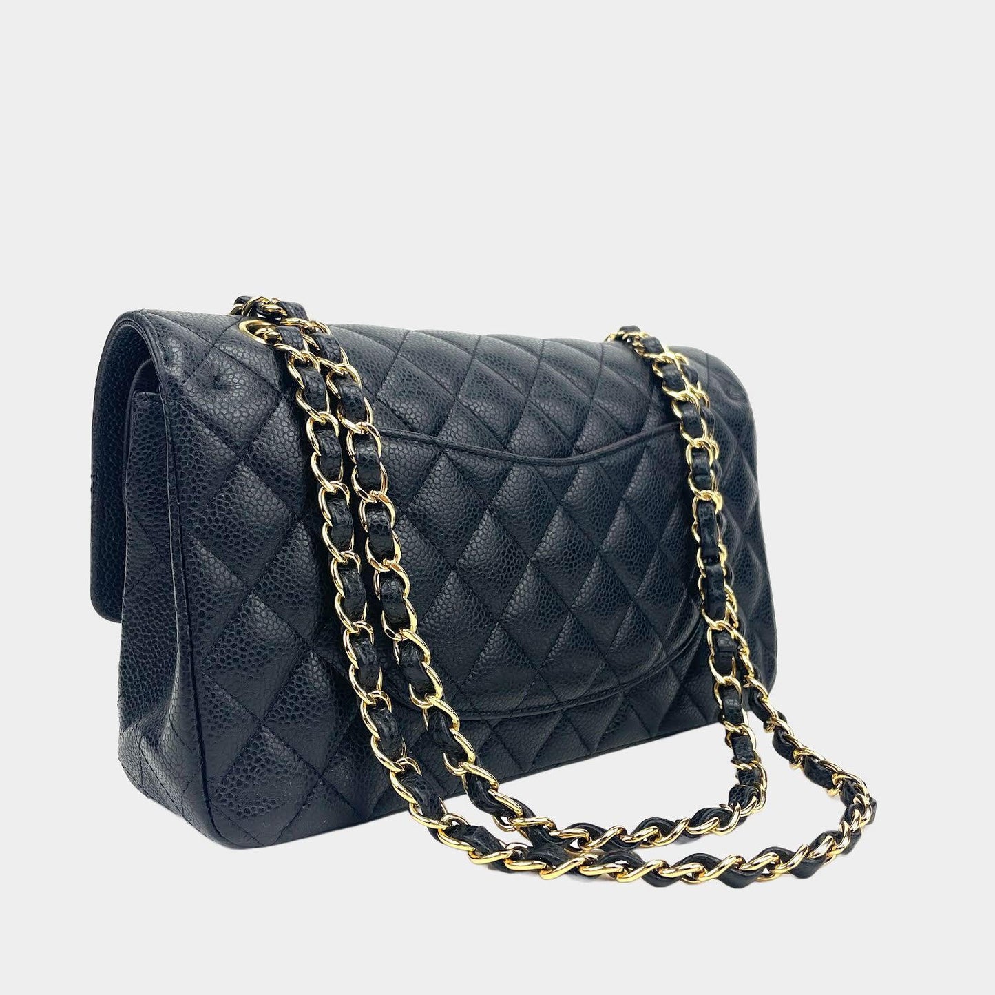 CHANEL Medium Double Flap Caviar Black w/Gold