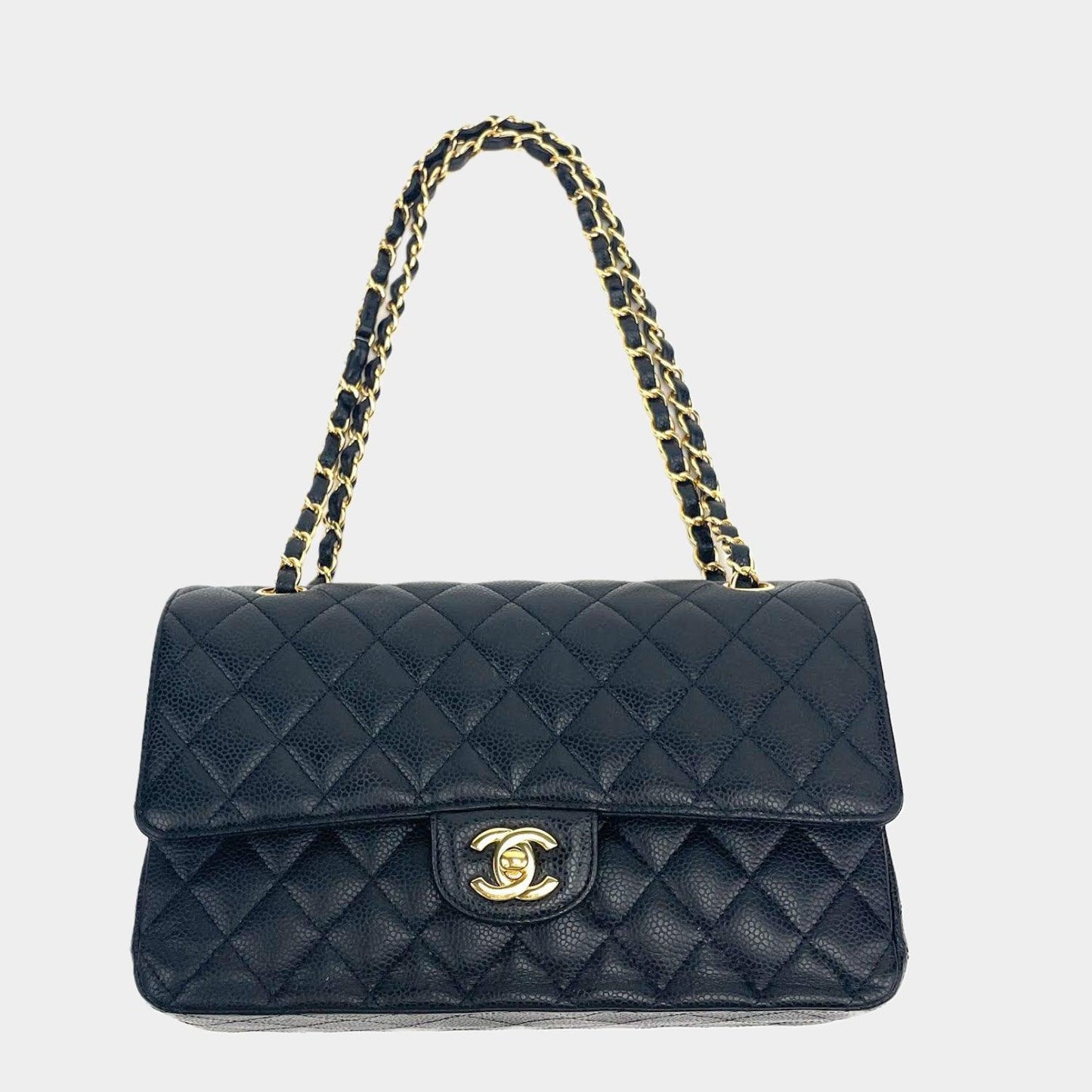 CHANEL Medium Double Flap Caviar Black w/Gold