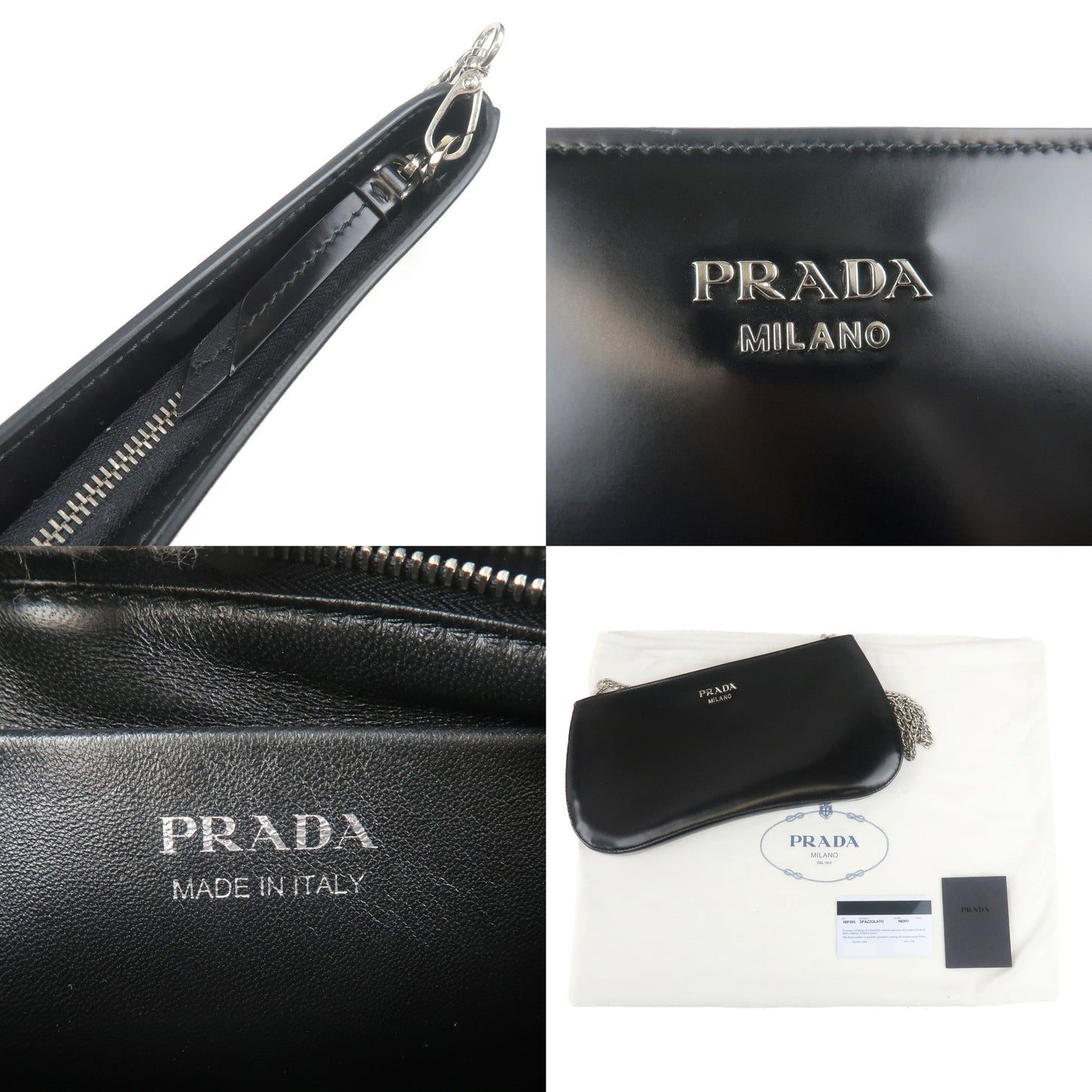 Prada Sydney Leather 2Way Chain Shoulder Bag Black 1BF085