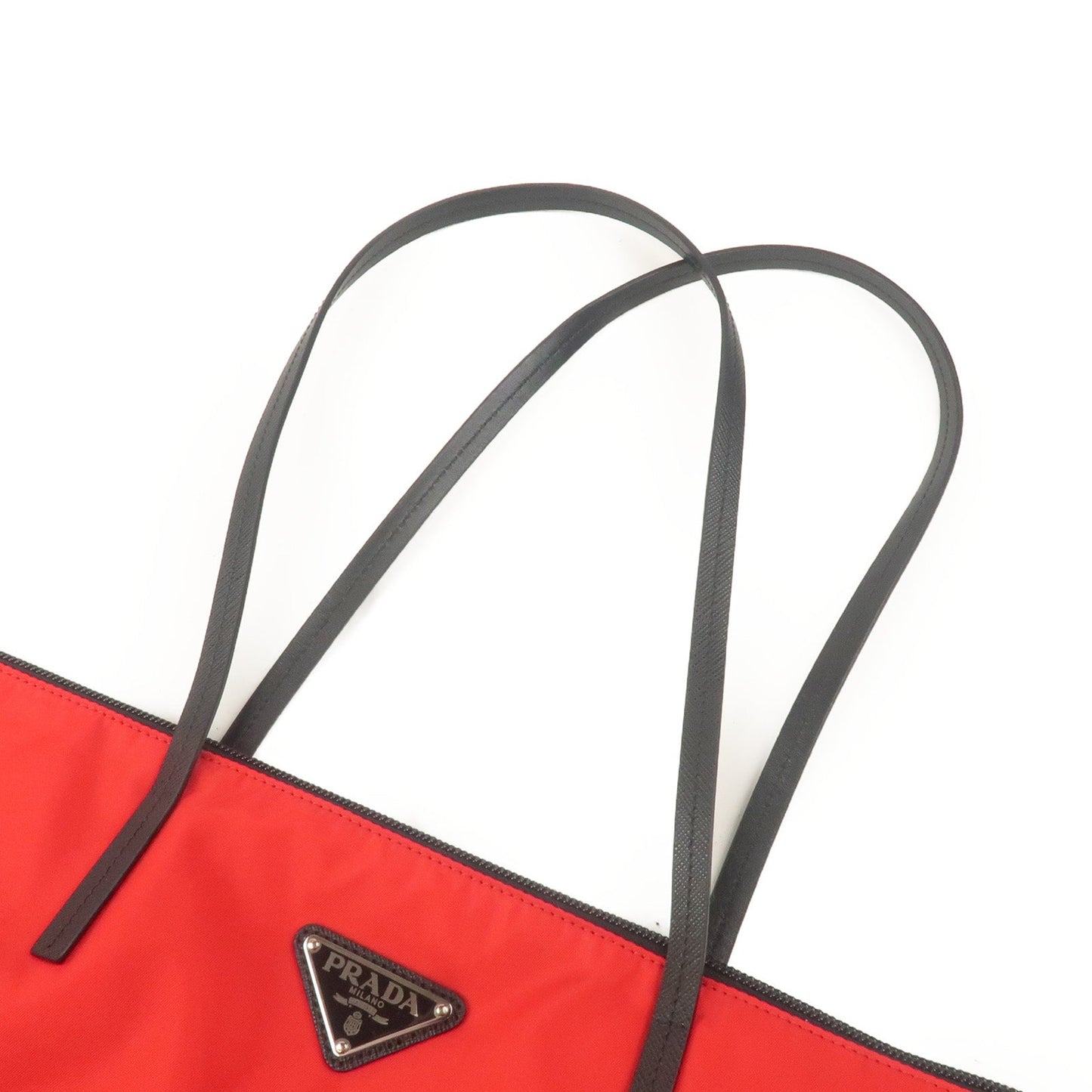 Prada Nylon Leather Tote Bag Red NERO Black 1BY300