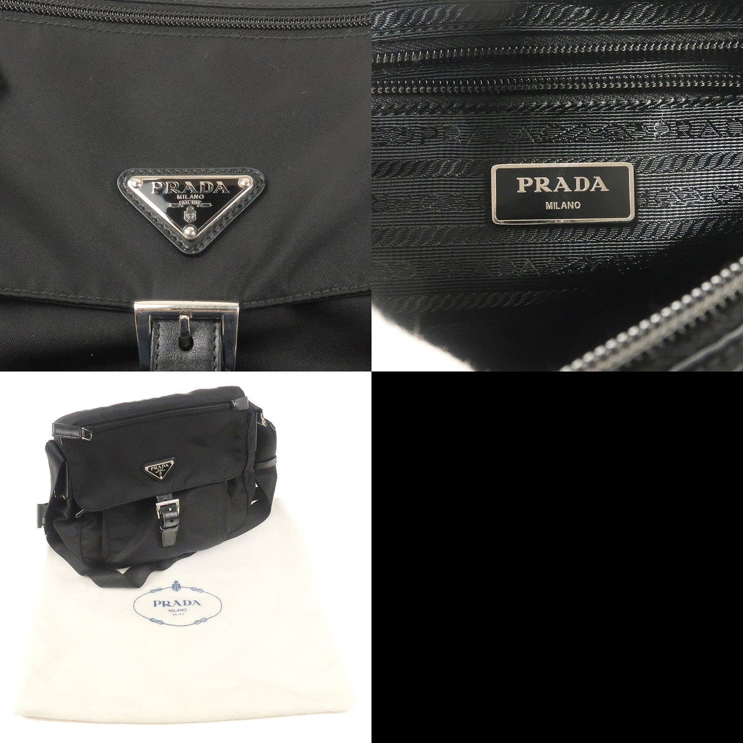 Prada Nylon Leather Shoulder Bag Pouch Purse NERO Black