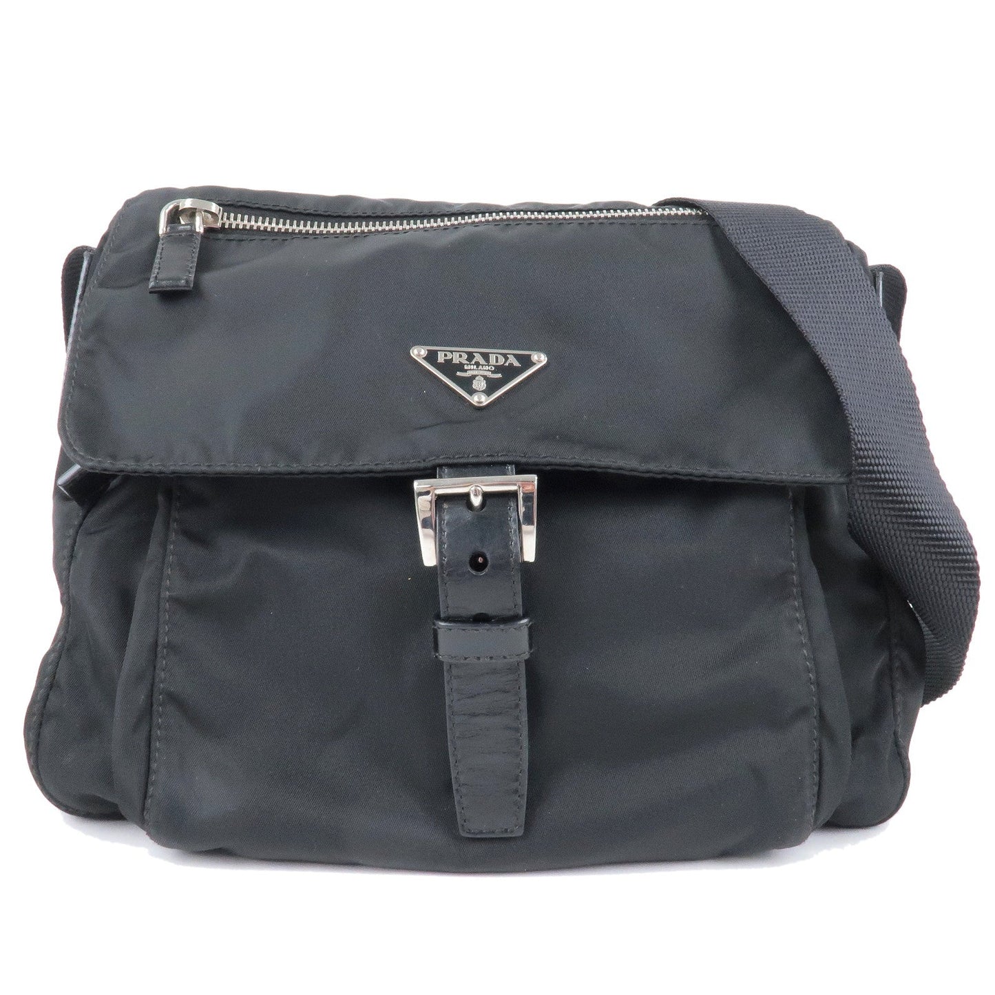 Prada Logo Nylon Leather Shoulder Bag NERO Black BT8994