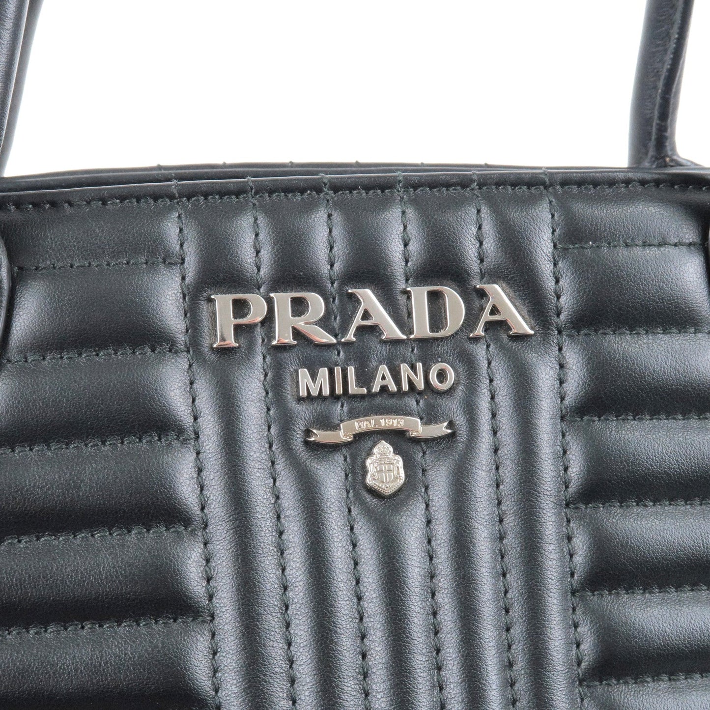 Prada Diagram Leather 2Way Bag Hand Bag Shoulder Bag Black 1BA165