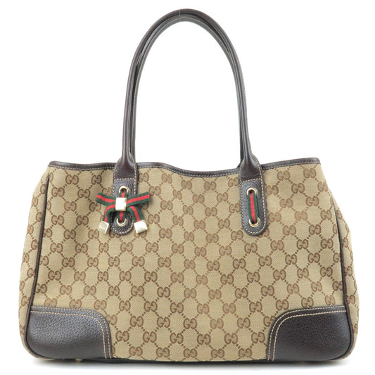 GUCCI Princy Sherry GG Canvas Leather Tote Bag Beige 163805