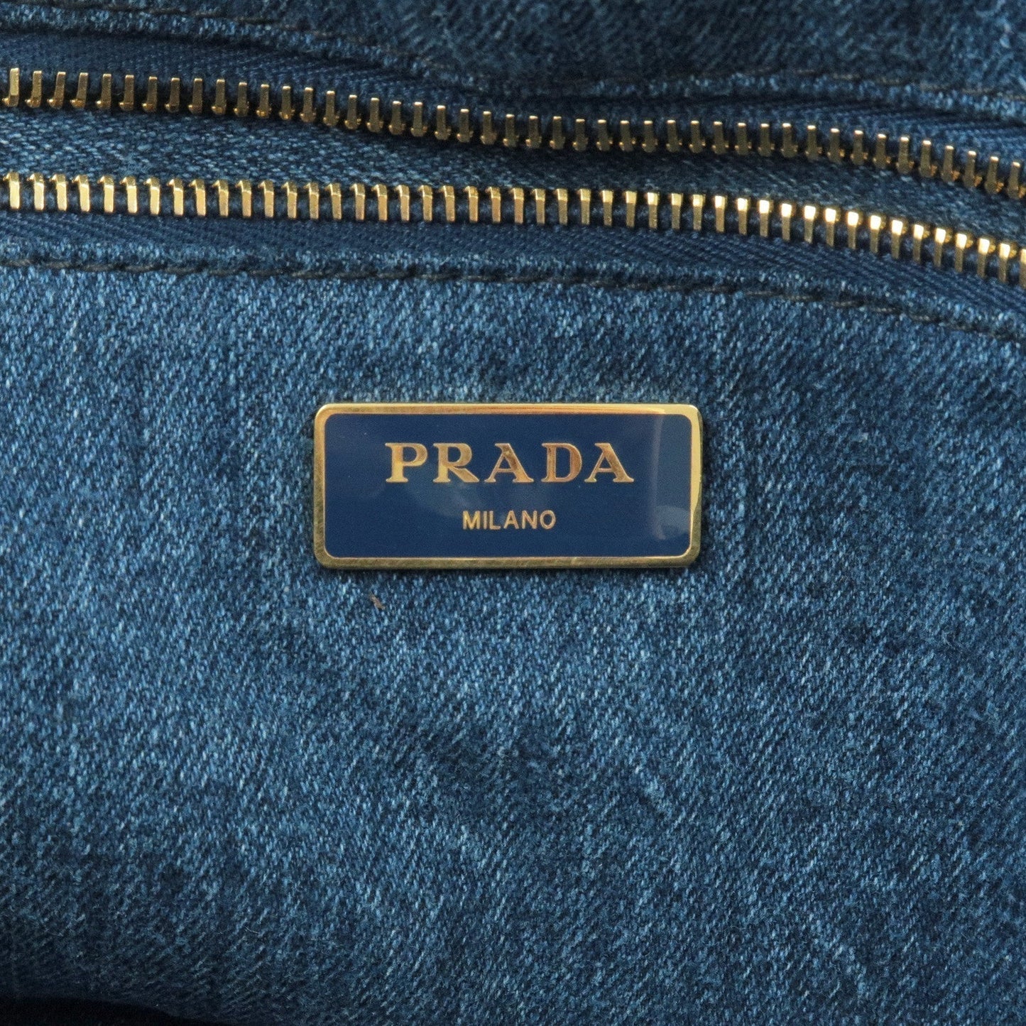 Prada Logo Canapa Denim Tote Bag Hand Bag Blue B1877B