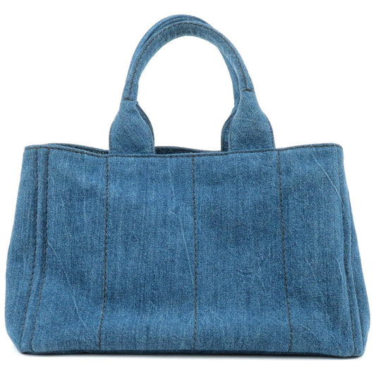 Prada Logo Canapa Denim Tote Bag Hand Bag Blue B1877B