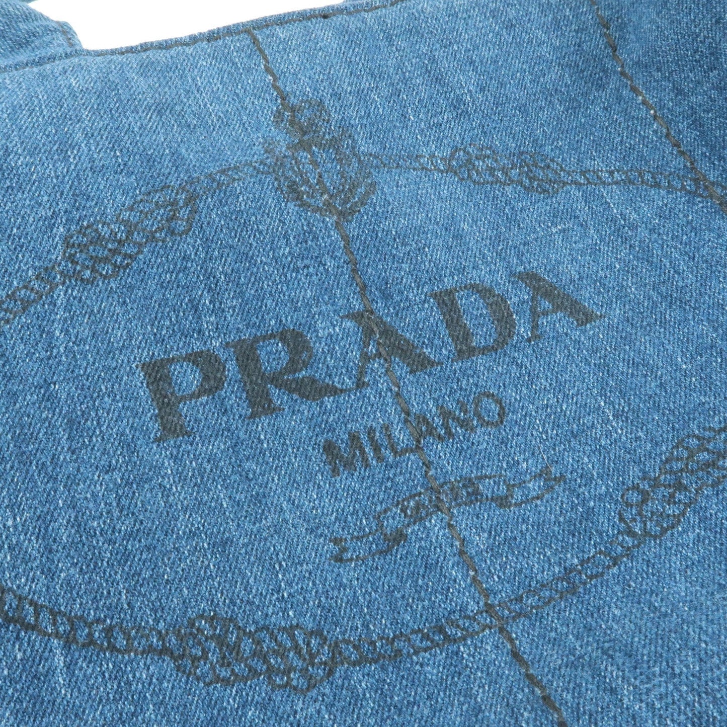 Prada Logo Canapa Denim Tote Bag Hand Bag Blue B1877B