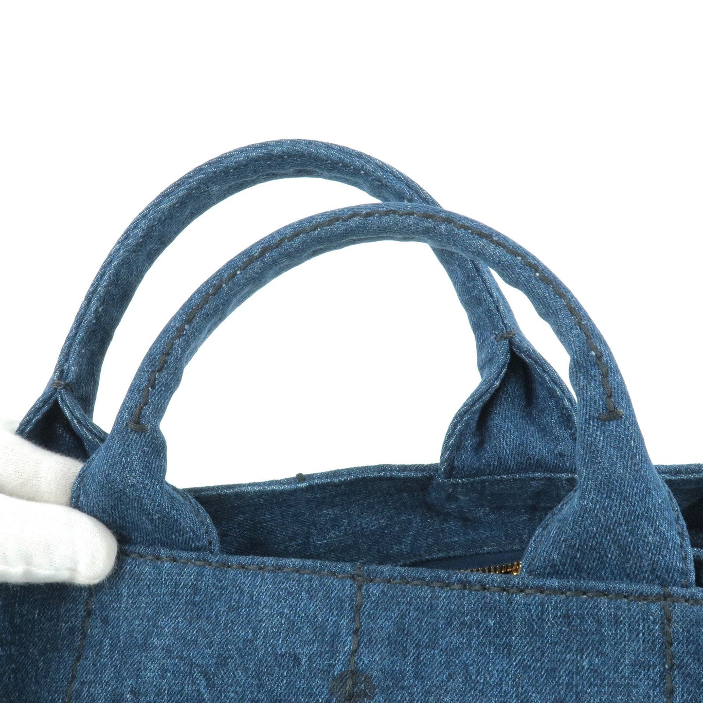 Prada Logo Canapa Denim Tote Bag Hand Bag AVIO Navy B2642B