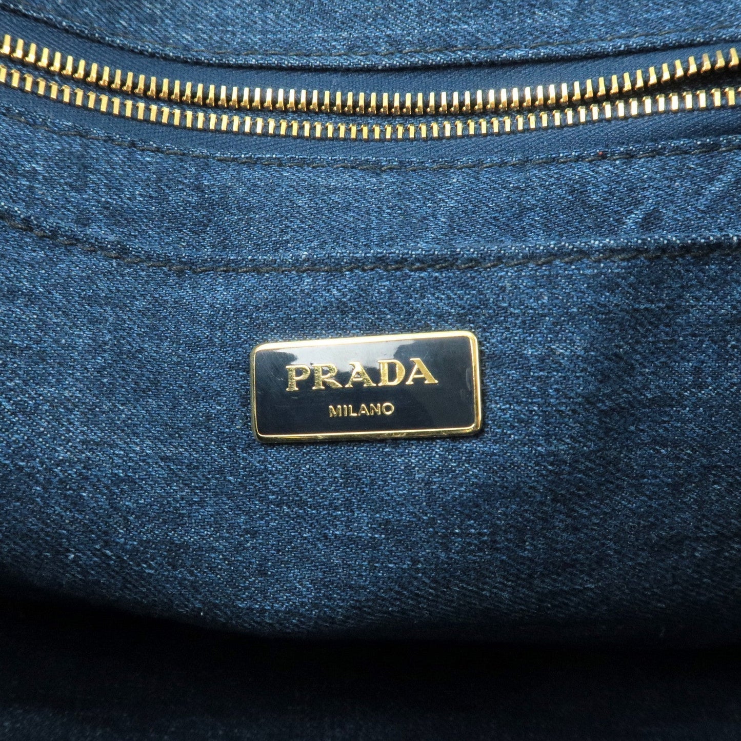 Prada Logo Canapa Denim Tote Bag Hand Bag AVIO Navy B2642B