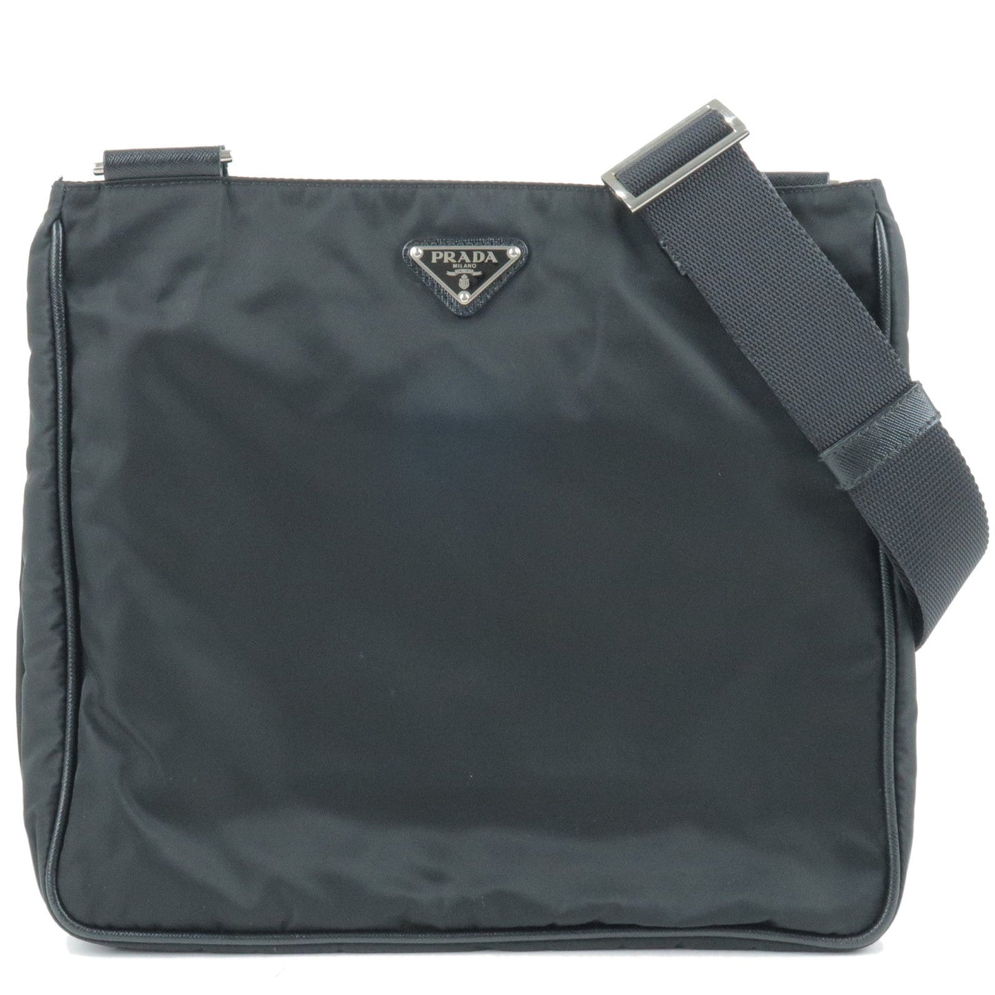 Prada Logo Nylon Leather Shoulder Bag NERO Black