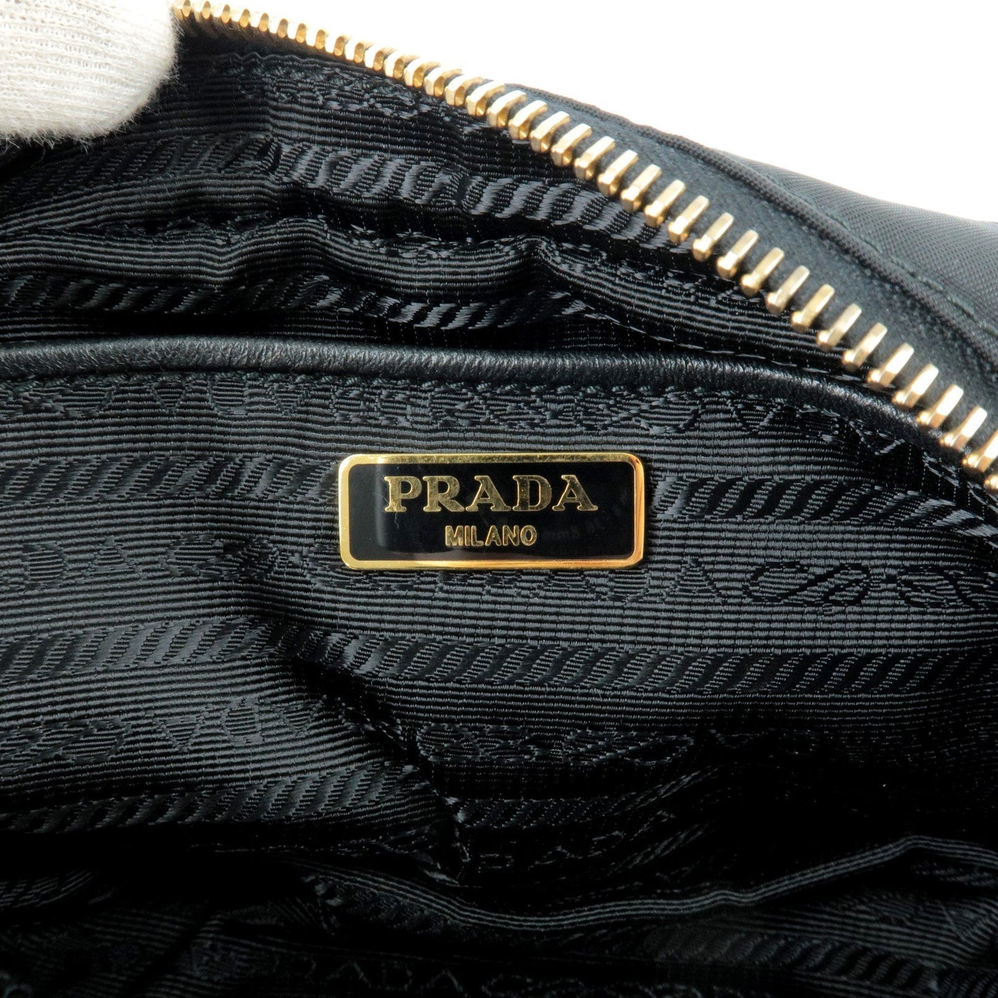 Prada Logo Nylon Leather Ribbon Shoulder Bag Pouch NERO Black