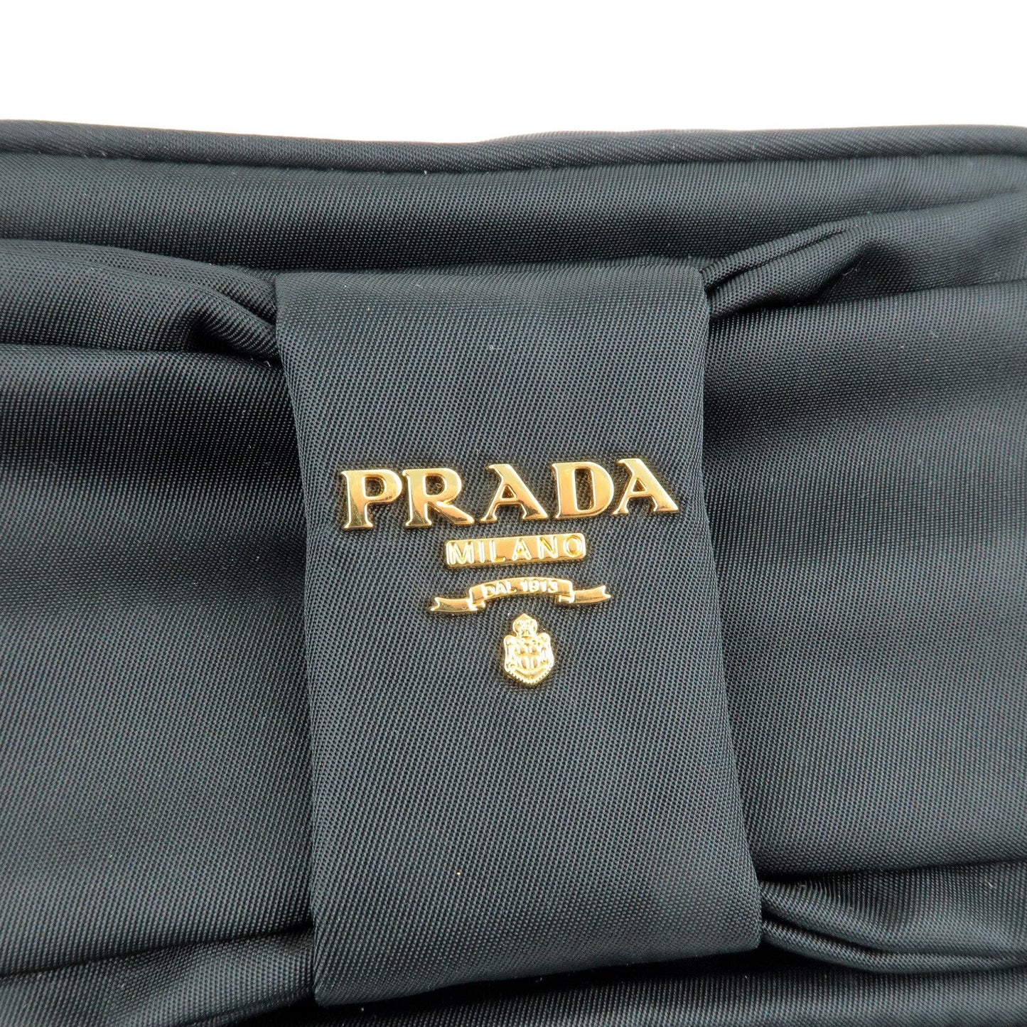 Prada Logo Nylon Leather Ribbon Shoulder Bag Pouch NERO Black