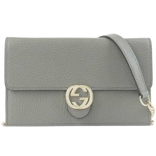 GUCCI Interlocking G Leather Chain Wallet WOC Gray 510314