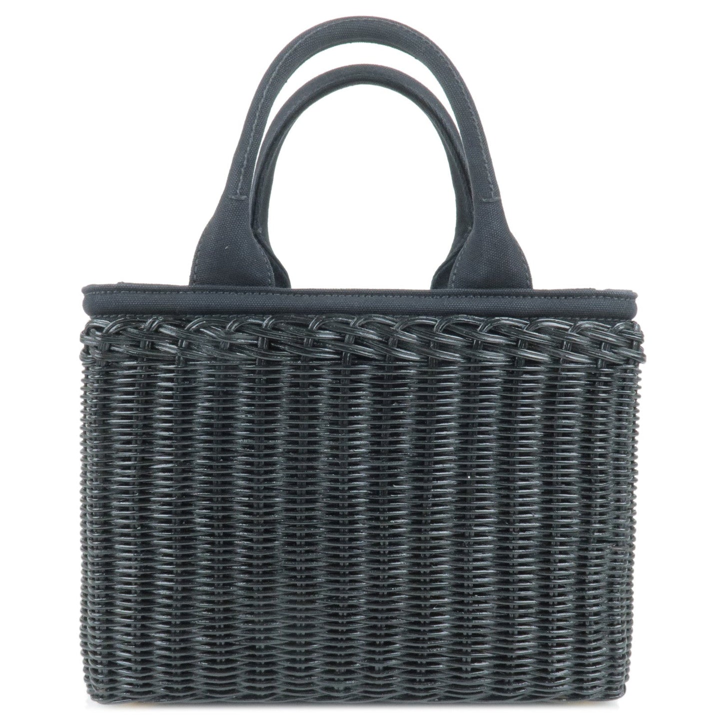 Prada Wicker Canvas 2Way Basket Bag Hand Bag Nero Black 1BG835