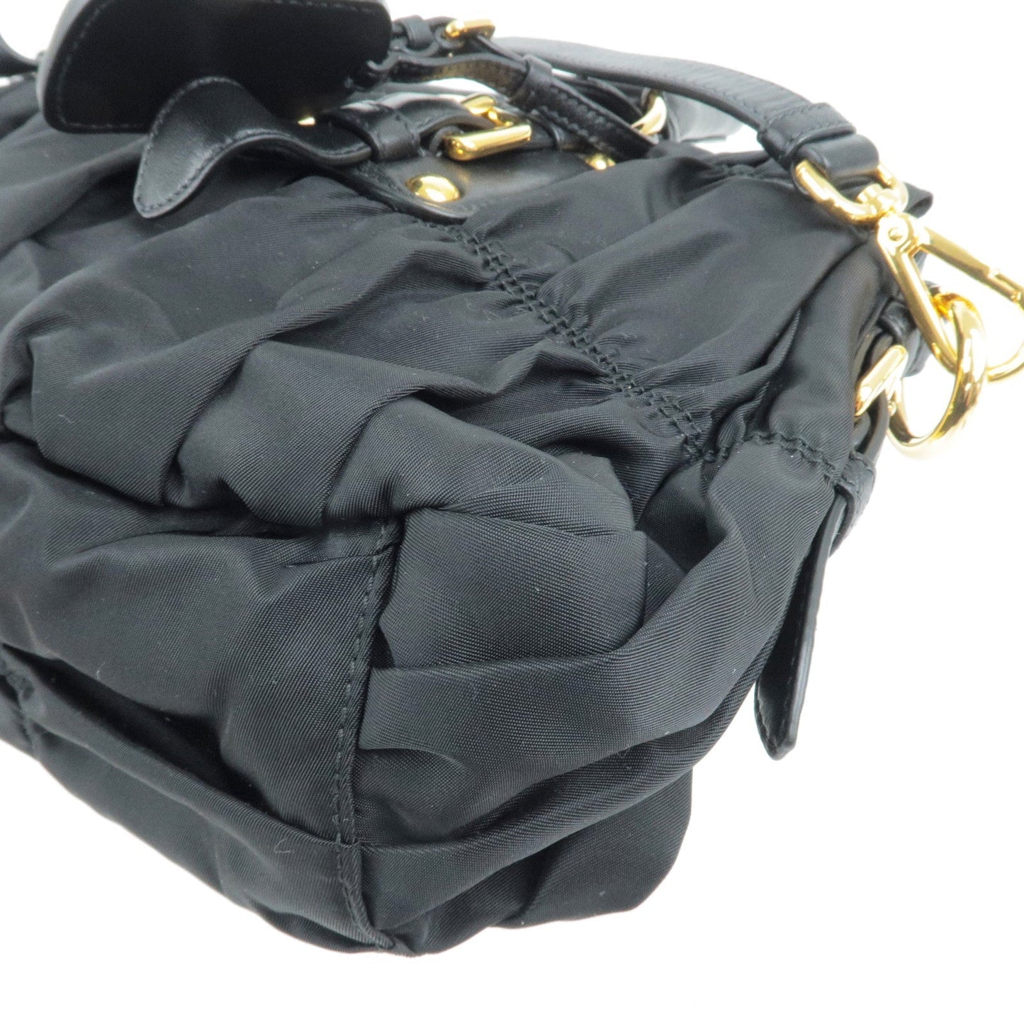 Prada Logo Nylon Leather 2Way Bag Hand Bag Black NERO BN1407