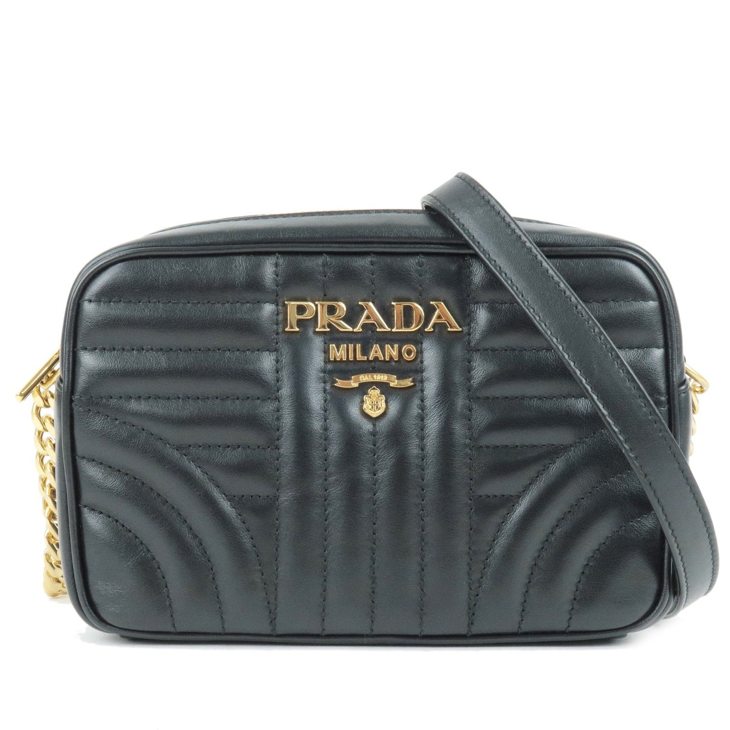 Prada Diagram Leather Chain Shoulder Bag NERO Black 1BH084