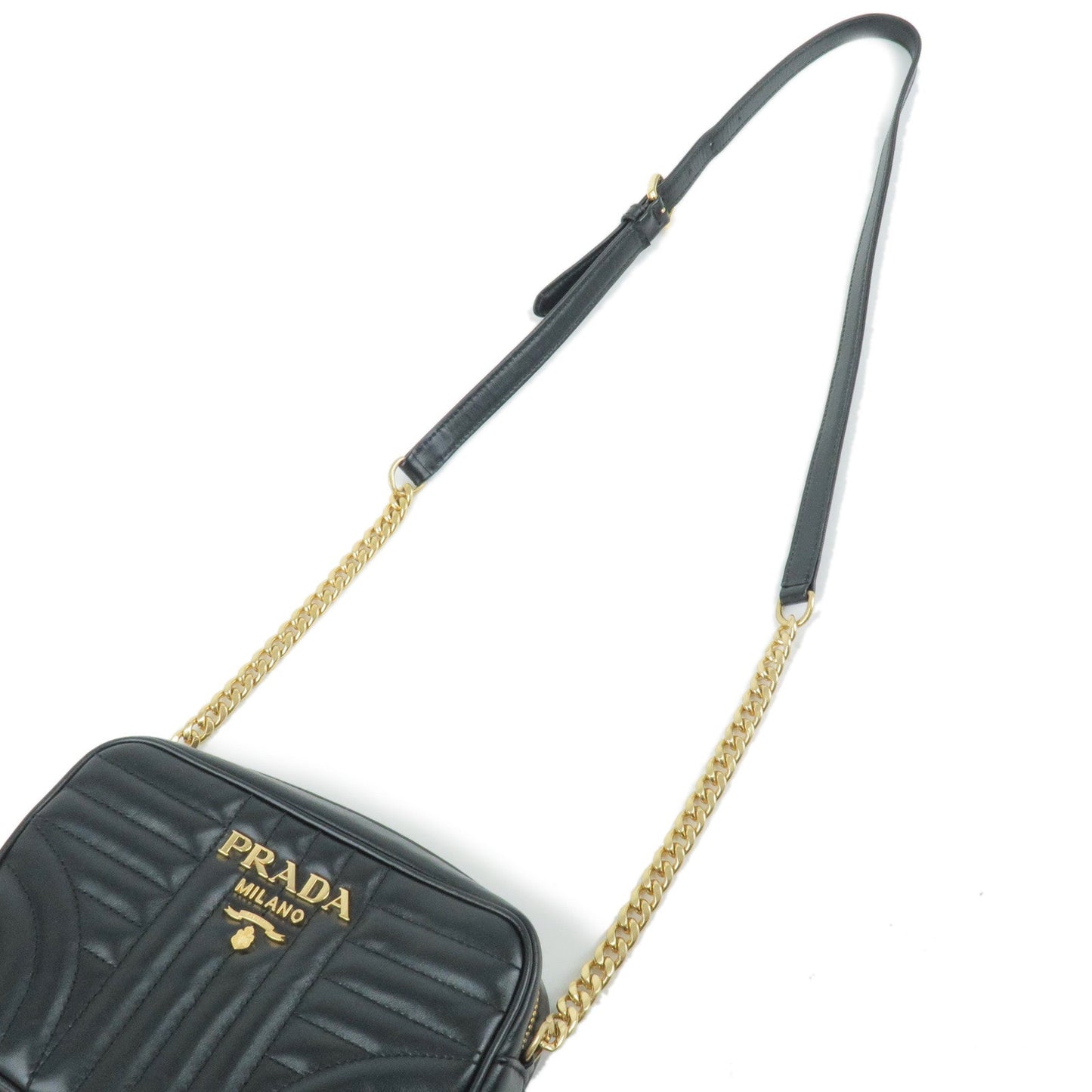 Prada Diagram Leather Chain Shoulder Bag NERO Black 1BH084