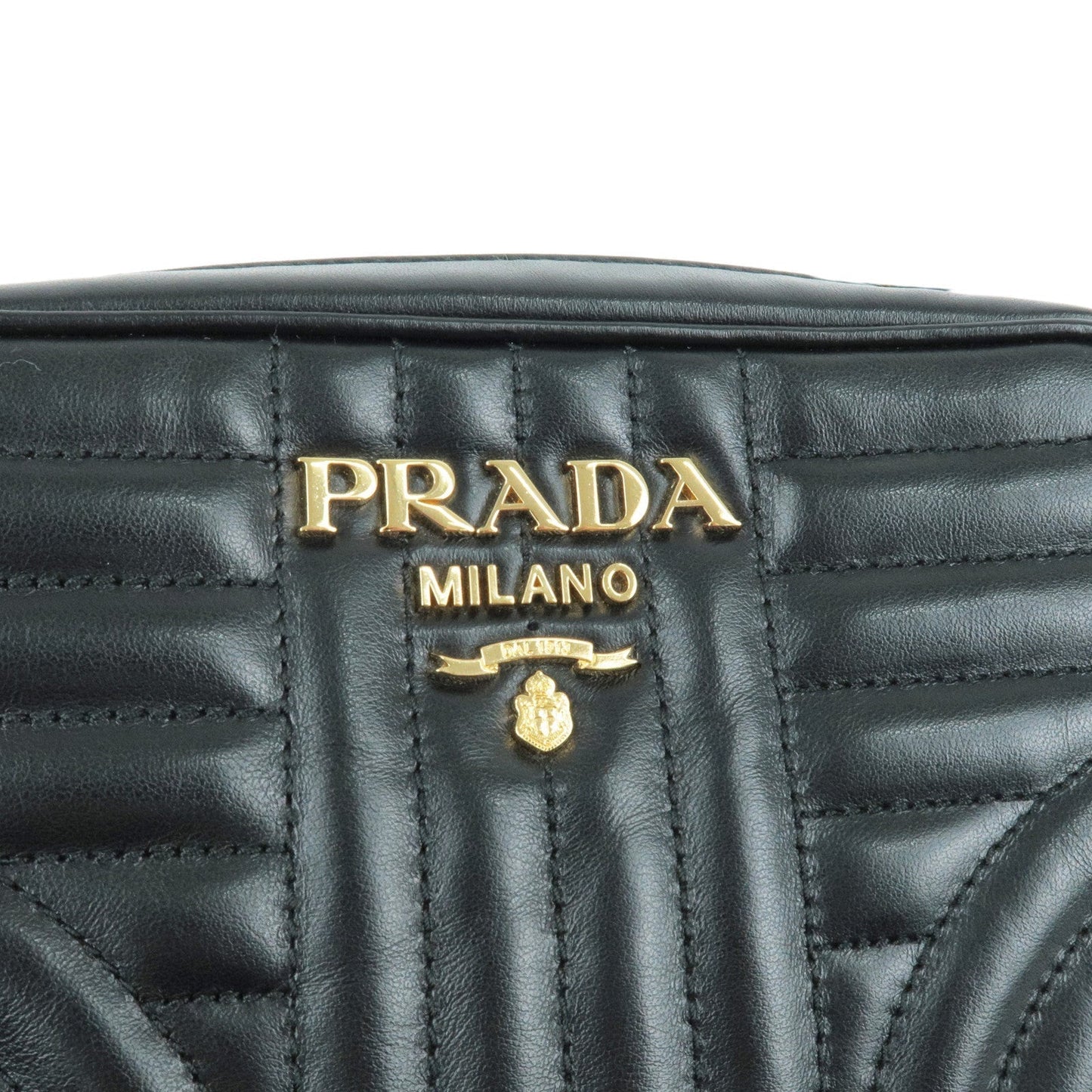 Prada Diagram Leather Chain Shoulder Bag NERO Black 1BH084