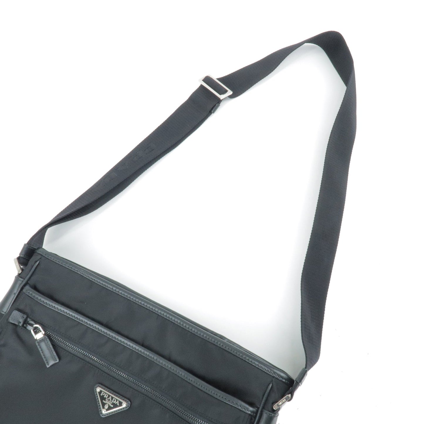 Prada Logo Nylon Leather Shoulder Bag NERO Black VA953M