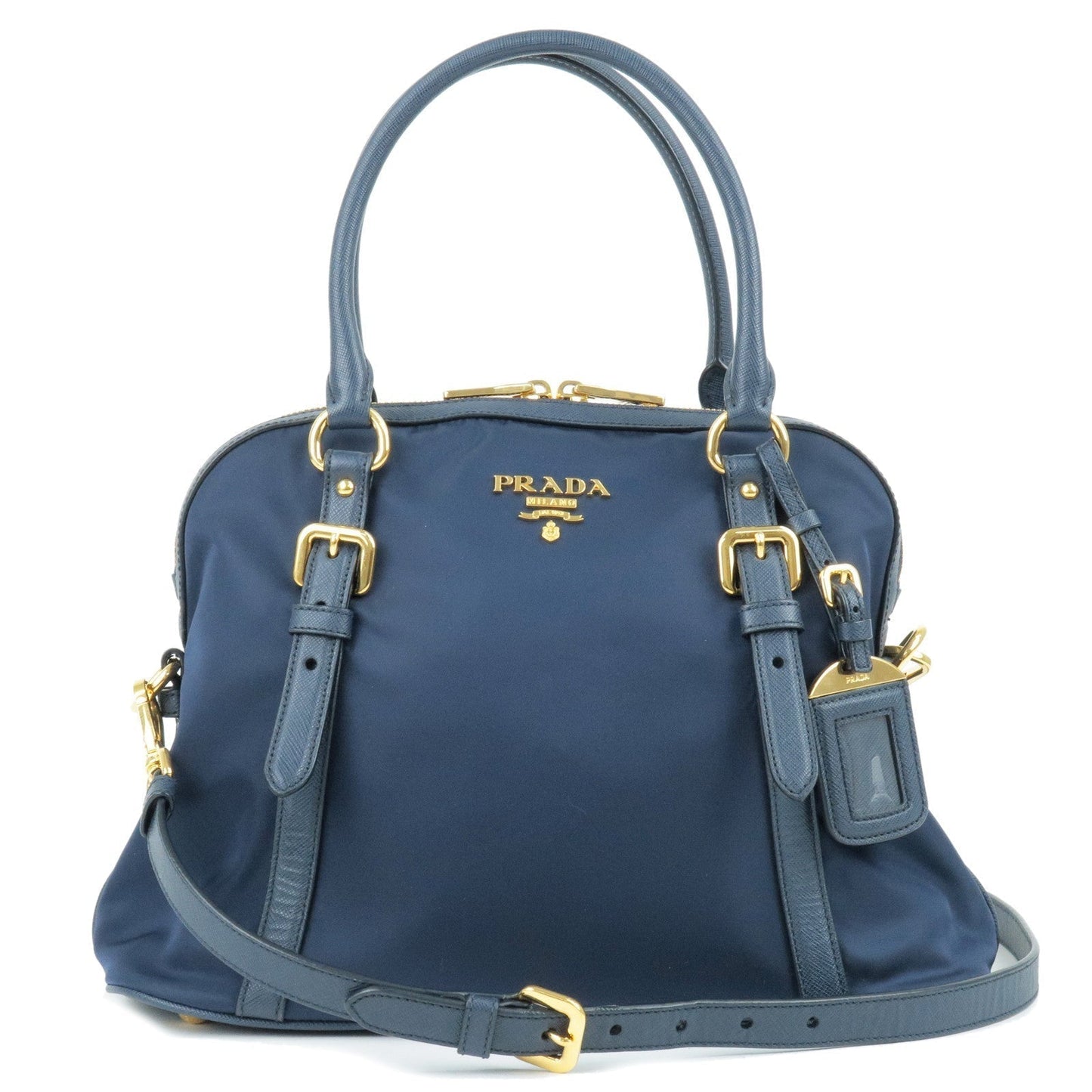 Prada Nylon Leather 2WayBag Hand Bag Shoulder Bag Navy 1BB013