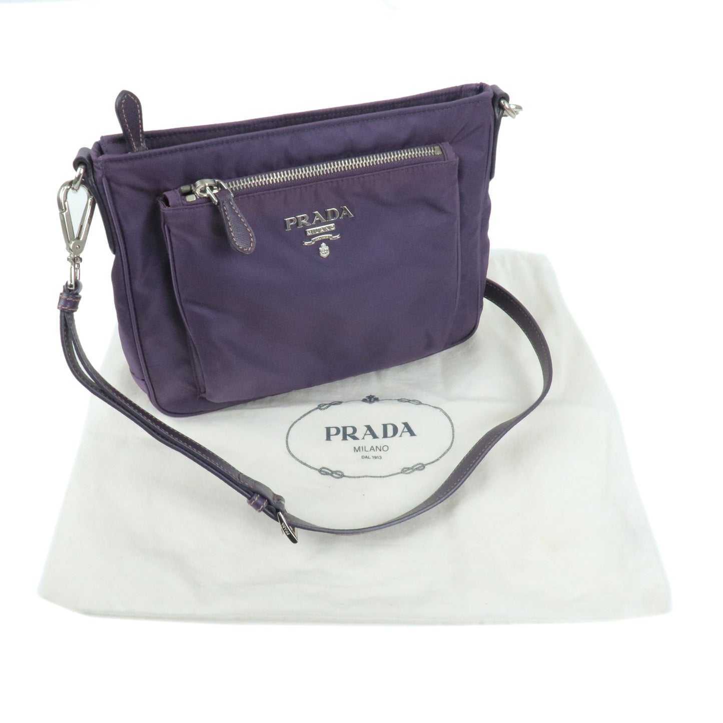 Prada Logo Nylon Leather Shoulder Bag VIOLA Purple BT0693