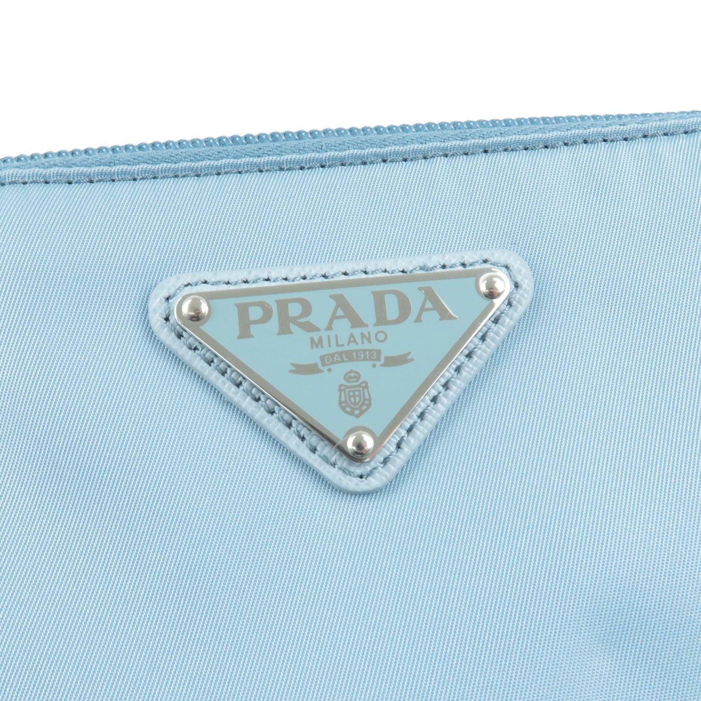 Prada Logo Nylon Leather Clutch Bag Pouch LAGO Light Blue 1NH545