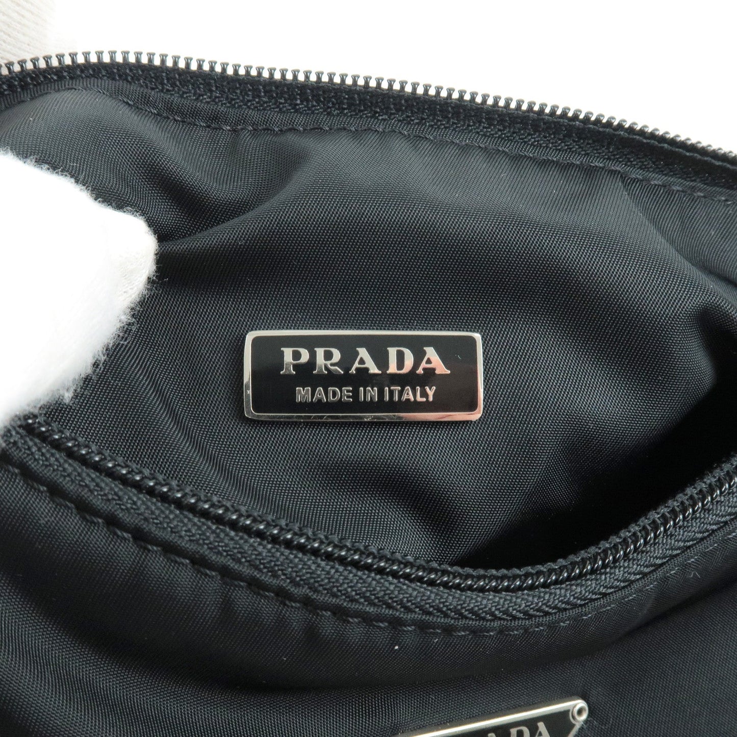 Prada Logo Nylon Cosmetic Pouch Hand Bag Clutch Bag NERO Black