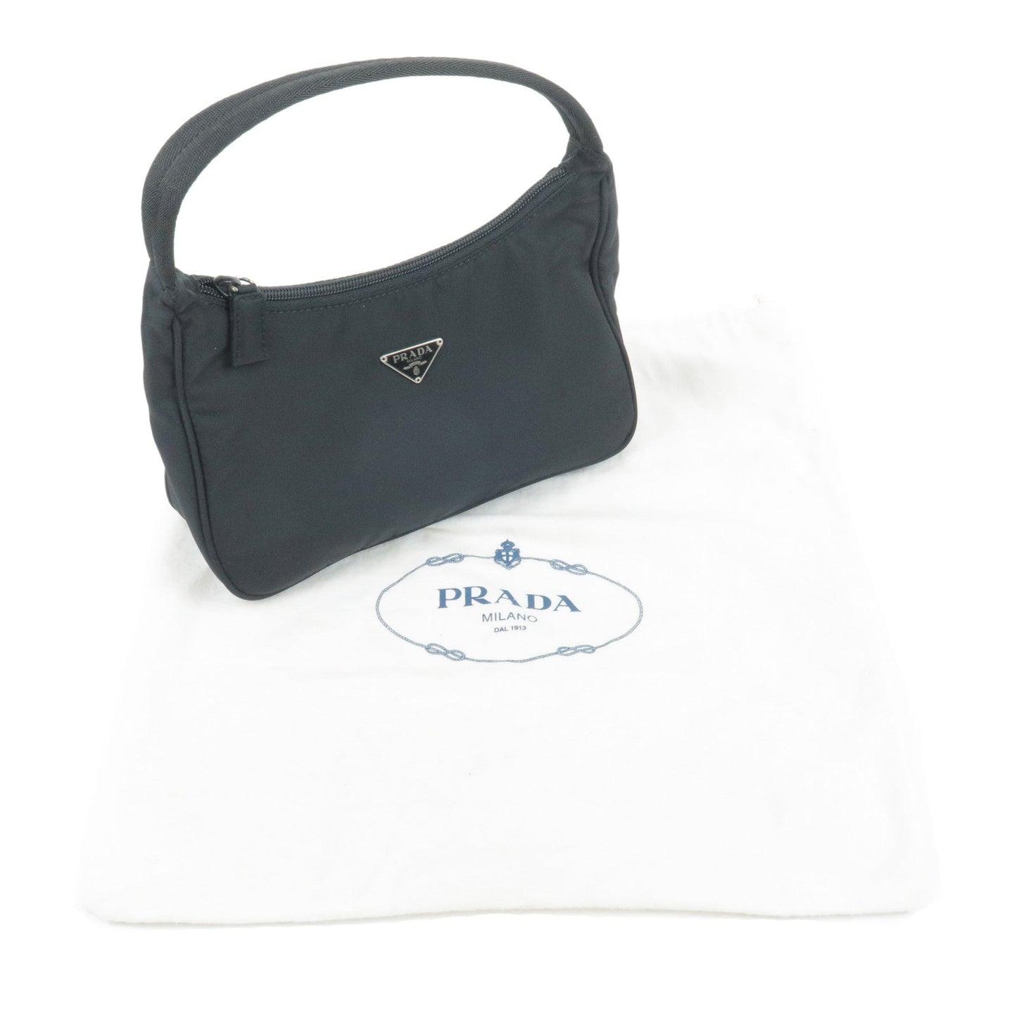 Prada Logo Nylon Cosmetic Pouch Hand Bag Clutch Bag NERO Black