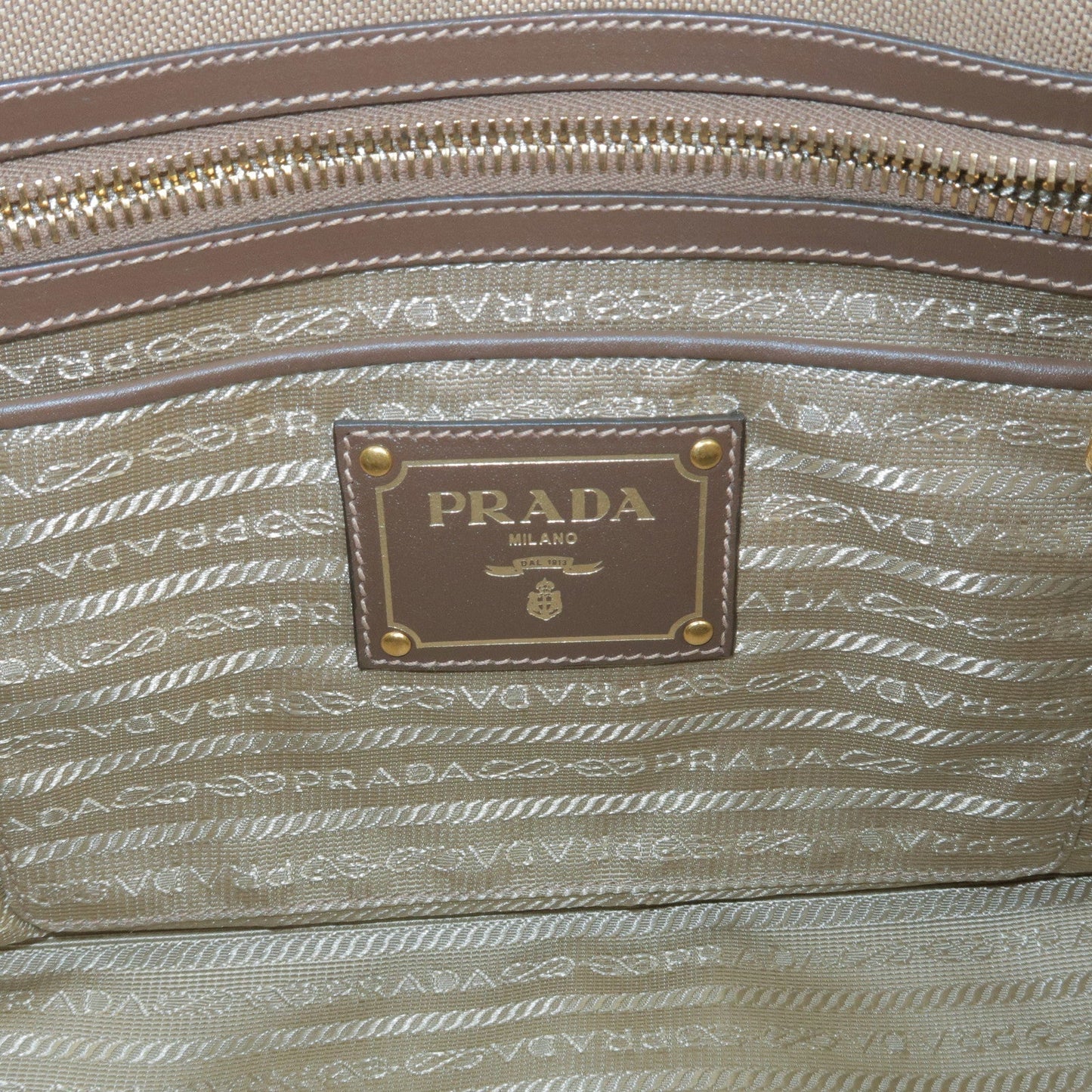 Prada Logo Jacquard Leather 2Way Bag Hand Bag Beige BN1841