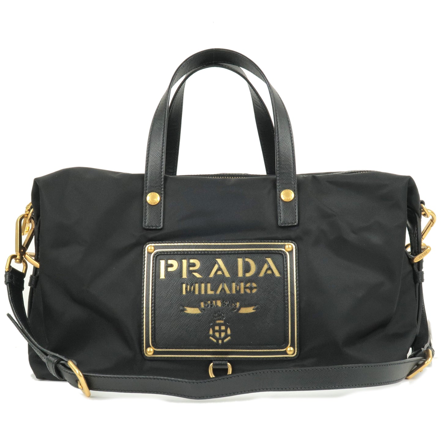 Prada Logo Nylon Leather 2Way Bag Hand Bag Black NERO BN1407