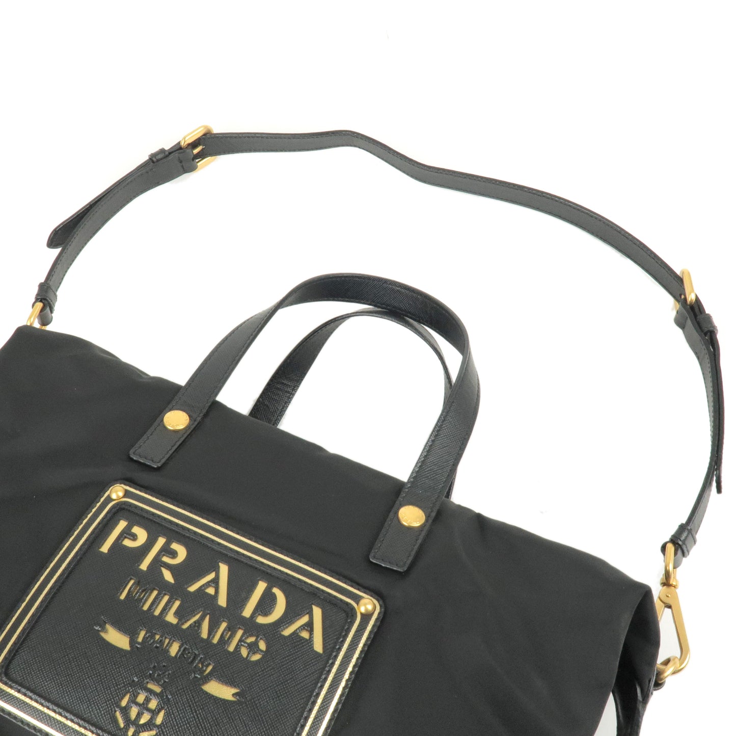 Prada Logo Nylon Leather 2Way Bag Hand Bag Black NERO BN1407