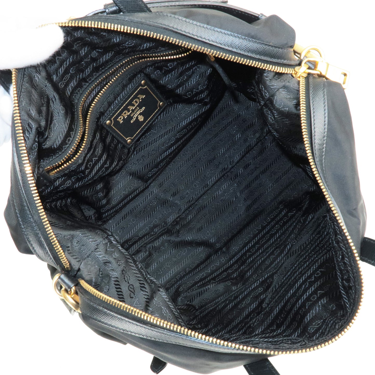 Prada Logo Nylon Leather 2Way Bag Hand Bag Black NERO BN1407