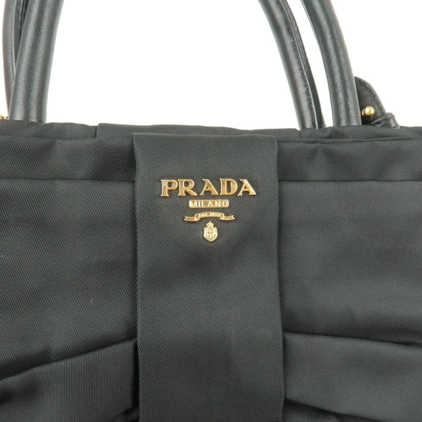 Prada Logo Nylon Leather Ribbon 2Way Bag NERO Black BN1604