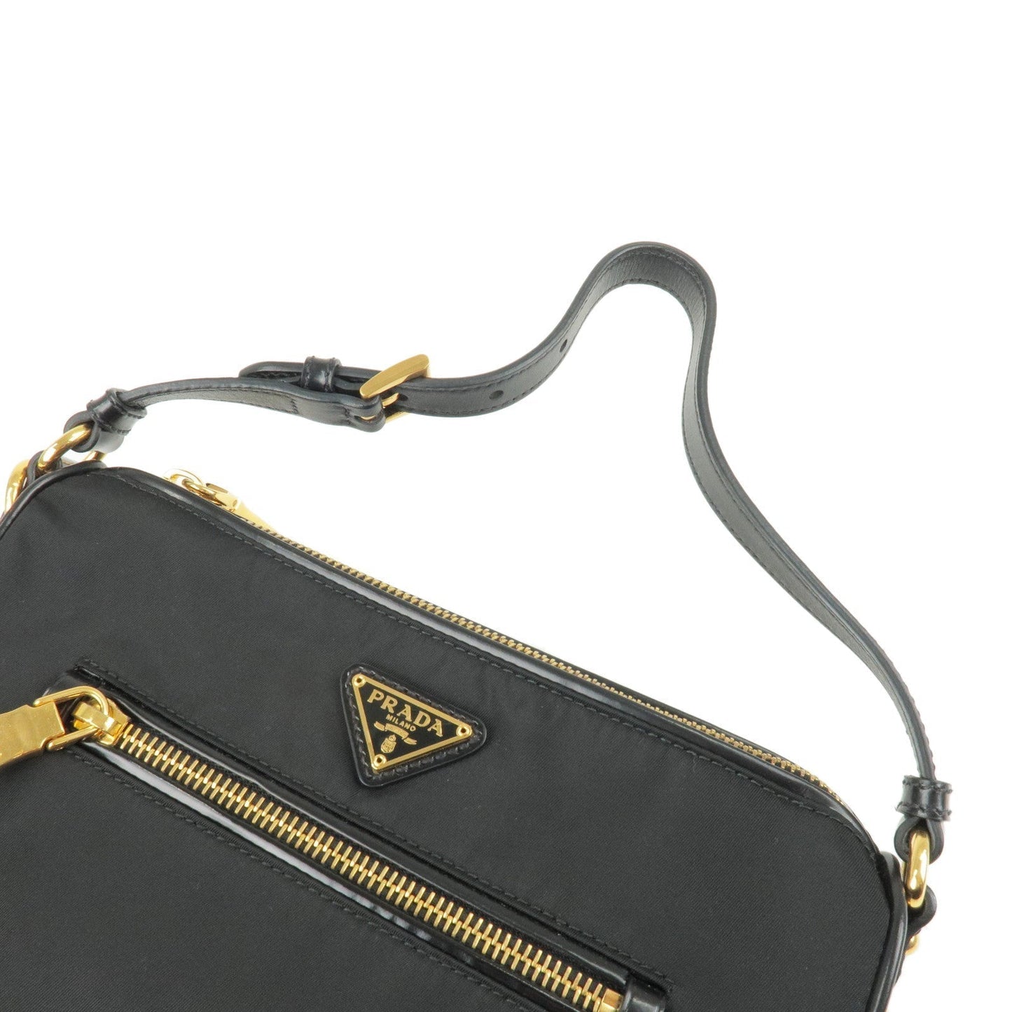 Prada Logo Nylon Leather Shoulder Bag NERO Black BN1834