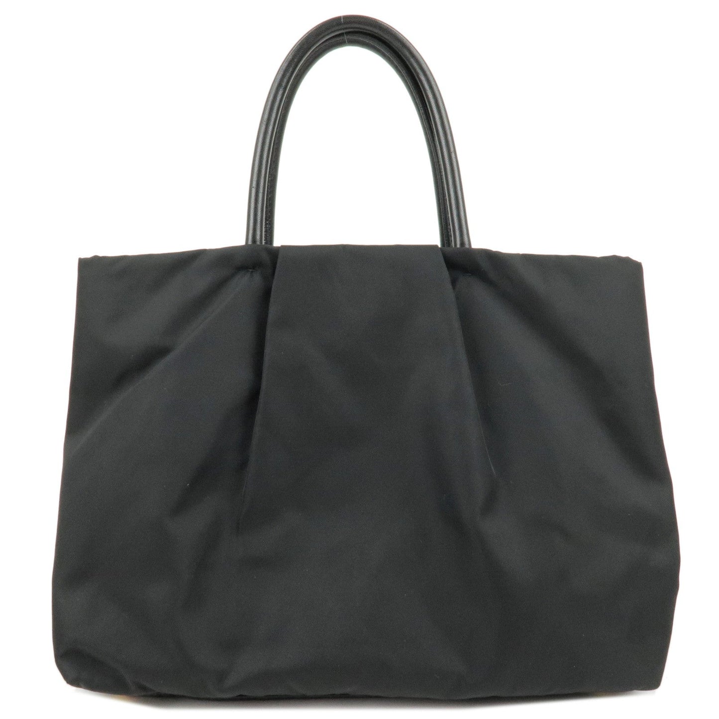 Prada Logo Nylon Leather Ribbon Tote Bag Black NERO BN1601