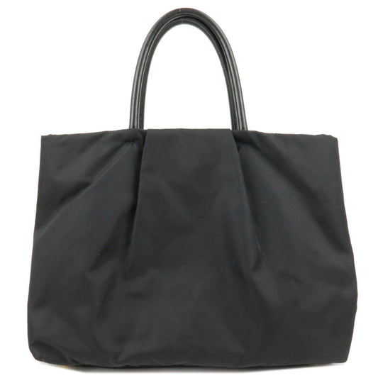 Prada Logo Nylon Leather Ribbon Tote Bag Black NERO BN1601