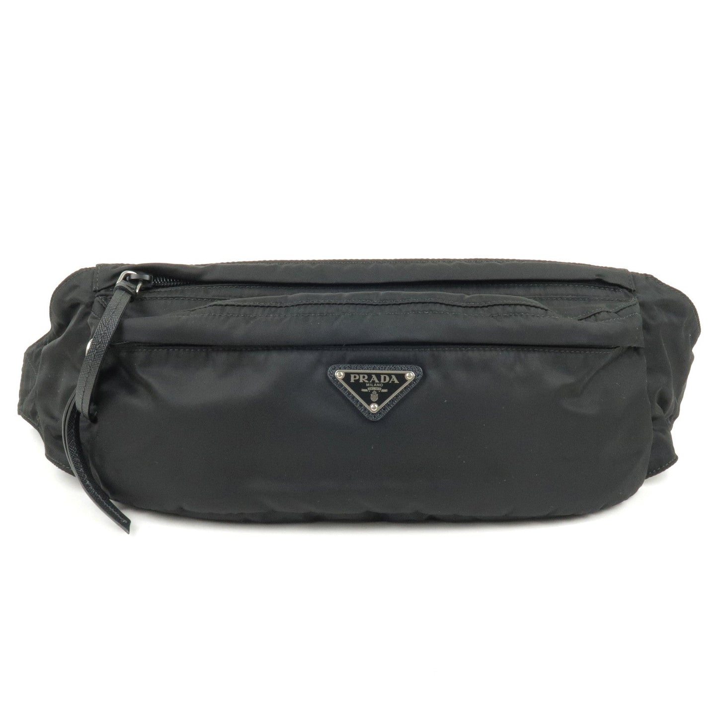 Prada Logo Nylon Leather Waist Pouch Body Bag NERO Black