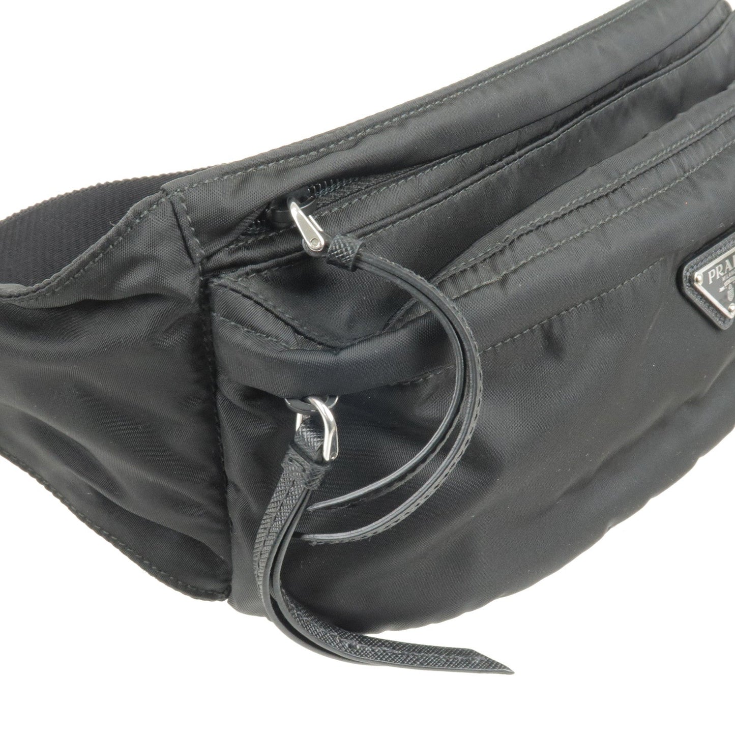 Prada Logo Nylon Leather Waist Pouch Body Bag NERO Black