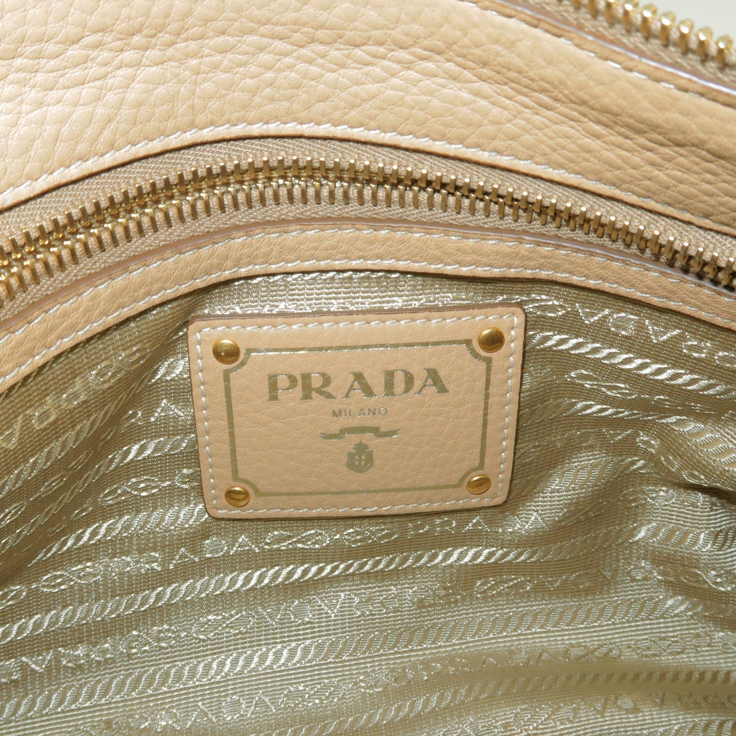 Prada Leather Shoulder Bag Hand Bag Beige BR4894