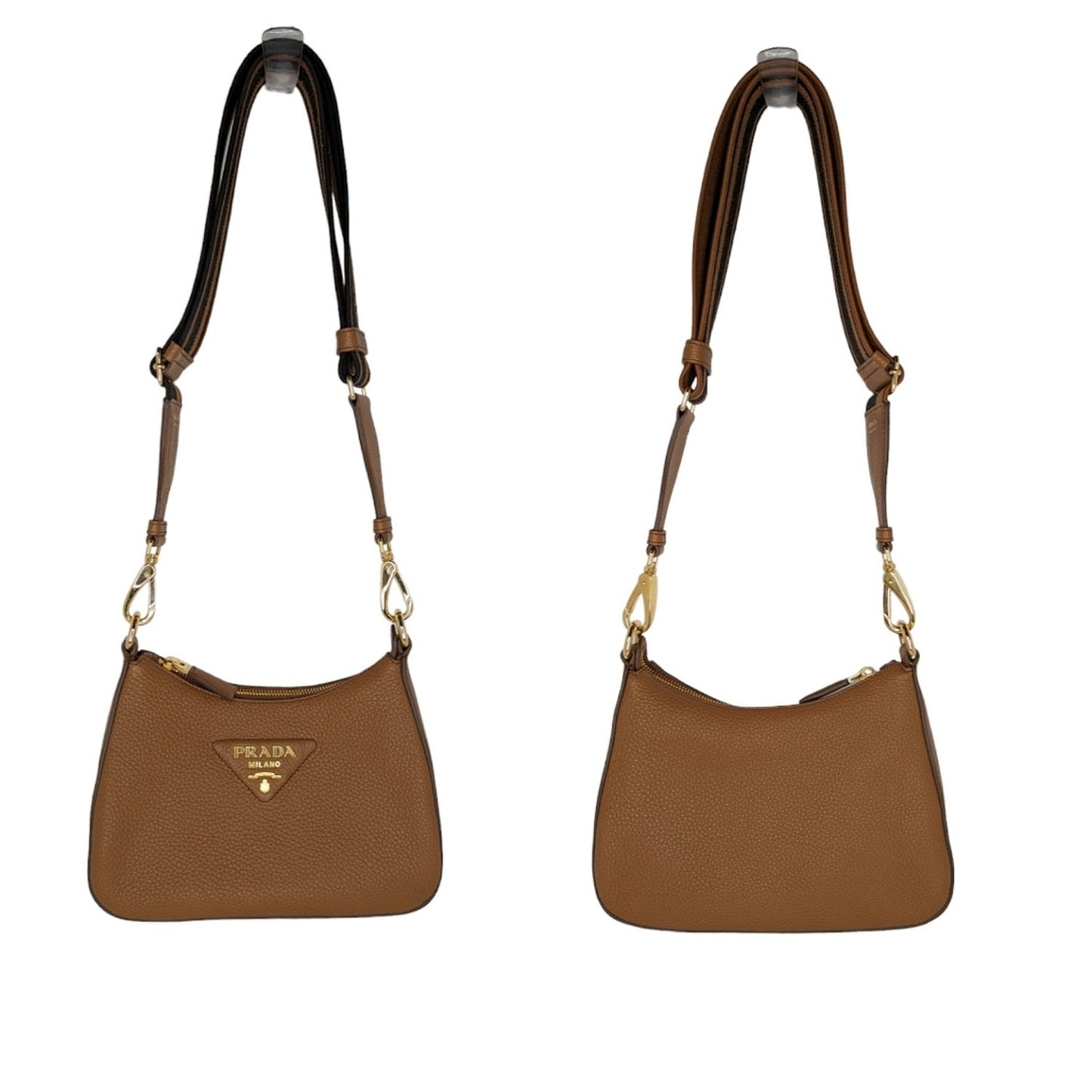 Prada Caramel Calfskin Logo Strap Shoulder Bag 1BH193