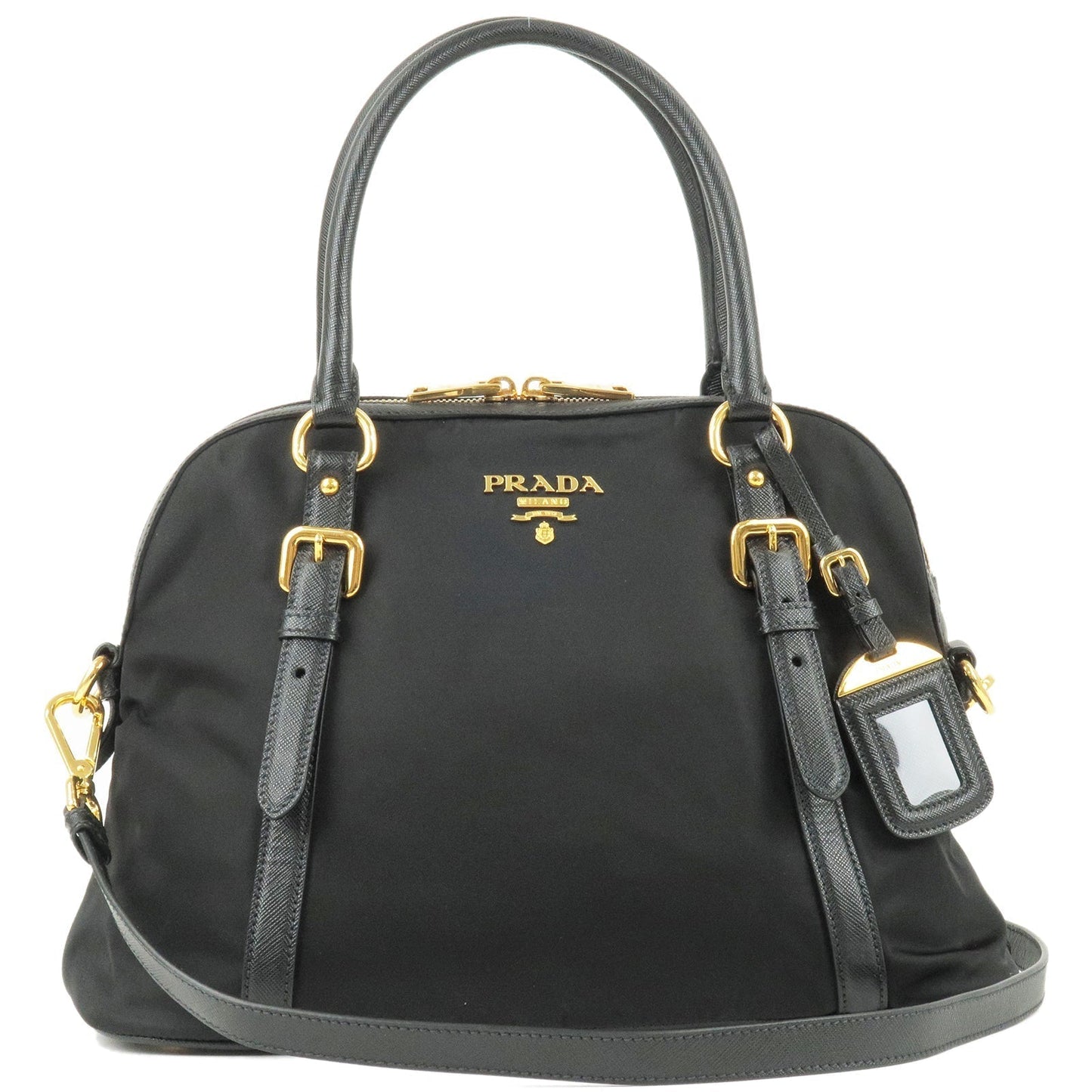 Prada Logo Nylon Leather 2Way Bag Shoudler Bag Black NERO 1BB013