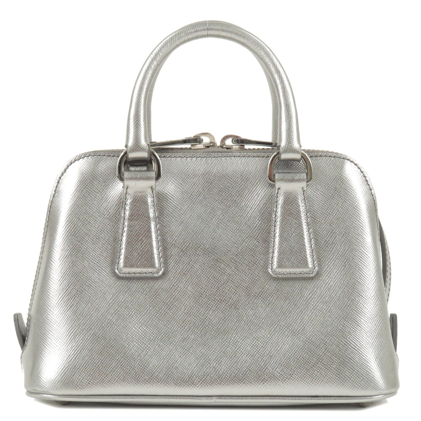 Prada Leather Mini Promenade 2Way Bag Hand Bag Silver 1BH851